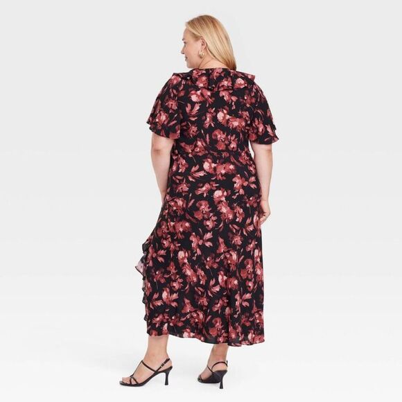 Open Box - A New Day - Women's Ruffle Flounce Short Sleeve Max Black/Red - Picture 2 of 3